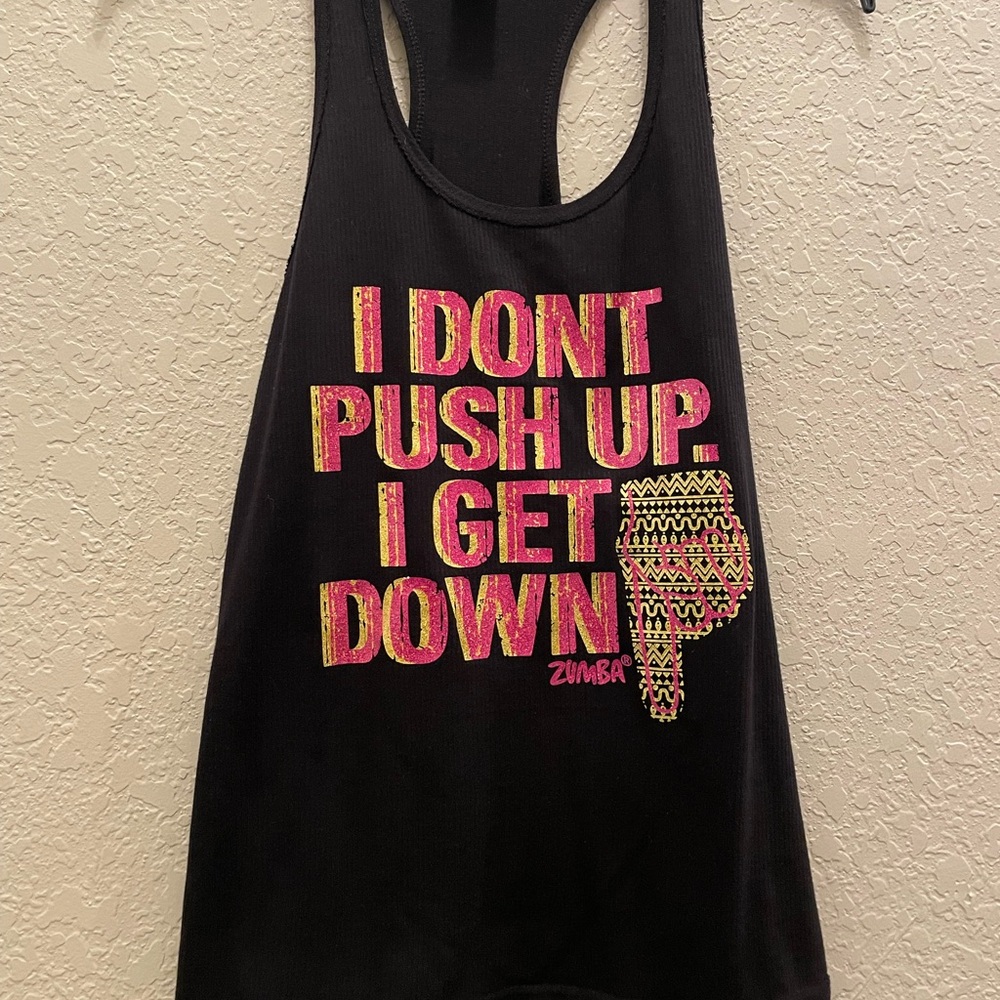 Zumba Wear “ I Don’t Push Up. I Get Down” Instructor Ribbed Racerback Tank NWT